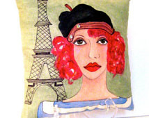 COLETTE, Le FRENCH KISS Series, Han d Painted pillow, Paris, Parisian ...