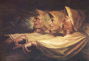 ... witches pointing their fingers at Lady Macbeth for changing Macbeth