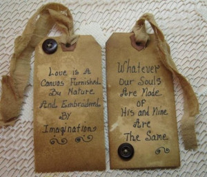 Handwritten LOVE Sayings on Primitive Grungy Tags SEWN BUTTONS Raggedy ...