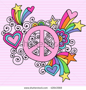 Hand-Drawn Psychedelic Groovy Peace Sign Notebook Doodles on Lined ...