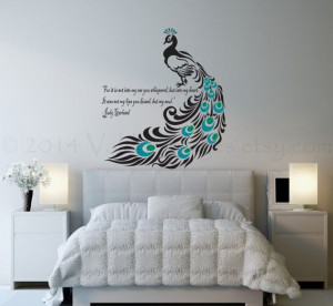 Peacock wall decal, love quote decal, wall sticker,vinyl graphic wall ...