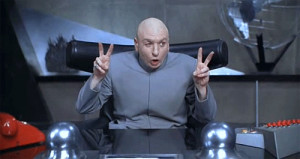 Dr. Evil (Mike Myers) using air quotes during a scene from the 1997 ...