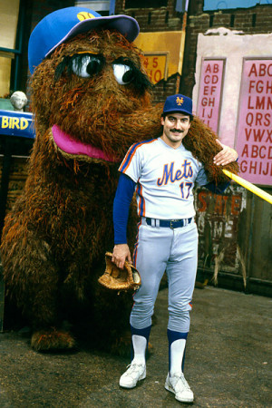 Snuffleupagus and Keith Hernandez getting frisky, c.1986.
