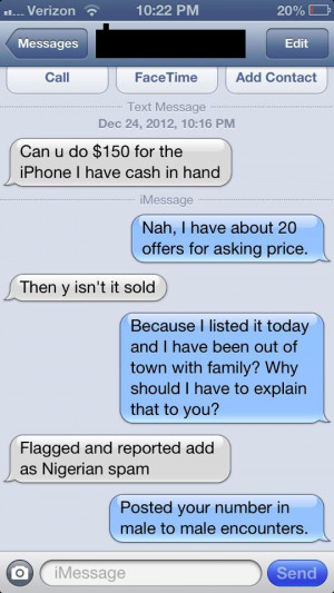 This douche wanted to buy my brother’s iphone… Good come back?