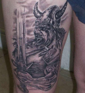 Viking tattoos with some boats and shields