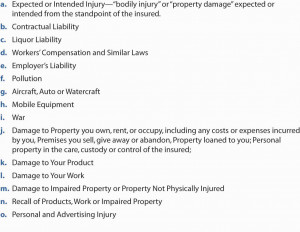 Exclusions to Coverage A—Bodily Injury and Property Damage Liability ...