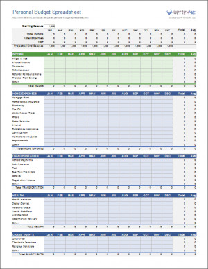 Personal Budget Spreadsheet Template for Excel 2007+