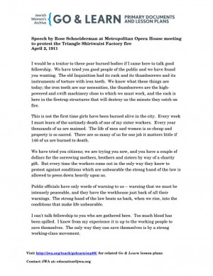 This is a copy of the speech given by Rose Schneiderman who urged a ...