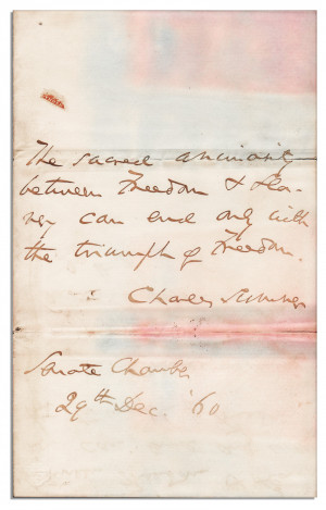 Charles Sumner Autograph Quote Signed From His Powerful 1860 ...