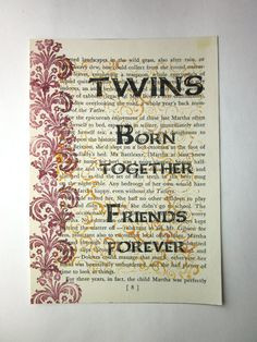 Twin sister quote print on a book page by ESPARTOstudio on Etsy, $8.25 ...