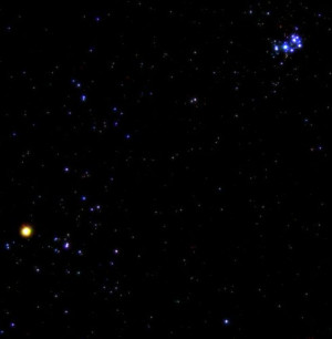 Aldebaran itself is part of more diffuse > shaped cluster called the ...