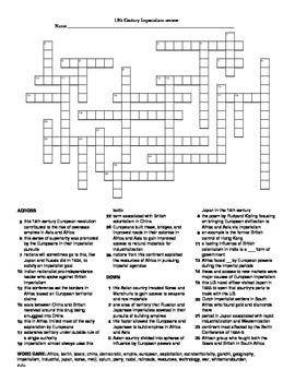 19th Century European #Imperialism Crossword Puzzle Crossword Puzzles ...