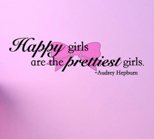 ... Girls - Audrey Hepburn Quote Plus Pink Bow - Custom Wall Vinyl Decal