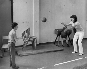 380959 02: FILE PHOTO: Eunice Shriver seen playing ball with a ...