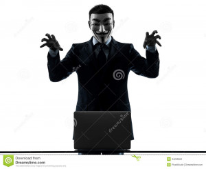 dressed and masked as a member of Anonymous underground group member ...