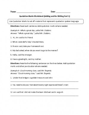 Grades 6-8 Quotation Marks Worksheets