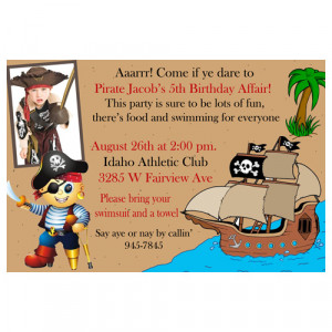 Pirates Water Party Custom Photo Birthday Invitation