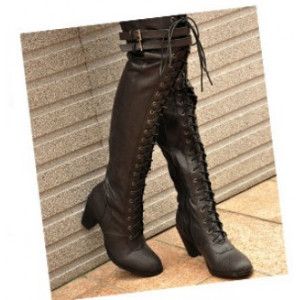 2011 Fashion Winter Women Knight Thick Heel Thigh-High Boots-Lacing ...