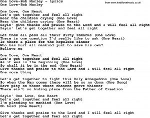 Bob Marley Song Lyrics Love song lyrics for: one