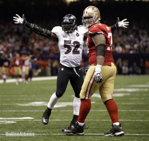 Lewis (52) reacts after the defense stopped the San Francisco 49ers ...