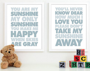 ... Wall Quotes Lyrics You Are My Sunshine Nursery Subway Art - 8x10