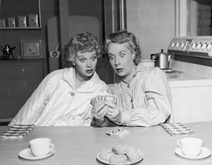 Lucille Ball as Lucy Ricardo and Vivian Vance as Ethel Mertz
