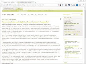 Ancestry.com Dracula press release