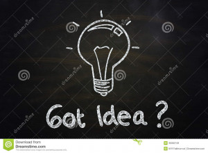 Got idea? quote and lightbulb illustration sketched with chalkboard.