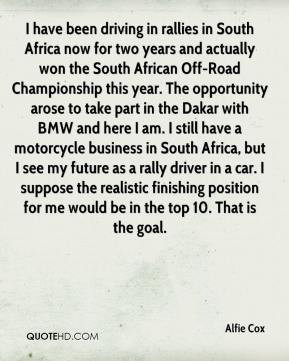 Alfie Cox - I have been driving in rallies in South Africa now for two ...