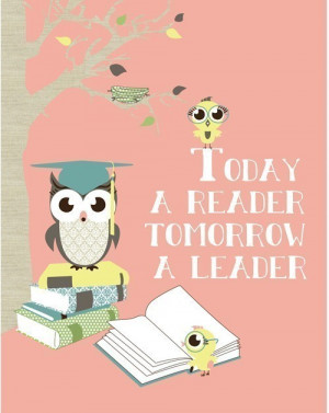 ... Children's Art Wall Decor, Reading Owl Poster in Pink, Blue or Yellow