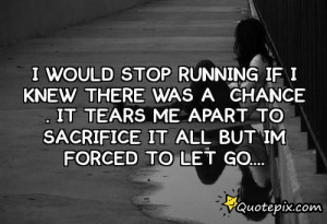 Would Stop Running If I Knew There Was A Chance . It Tears Me Apart ...