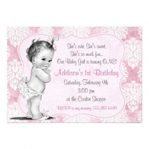 Vintage Baby Girl Chic Damask Birthday Invitation