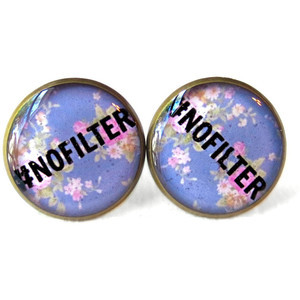 Funny Navy Floral #no filter Hashtag Stud Earrings - Hashtag Quote # ...