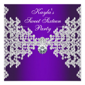 Purple Diamonds Purple Sweet Sixteen Birthday Personalized Invitation ...