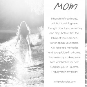 In Loving Memory Cards For Mom – I thought of you today, but that is ...