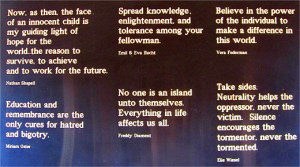 with quotes on the inside of the train car at the Children's Holocaust ...