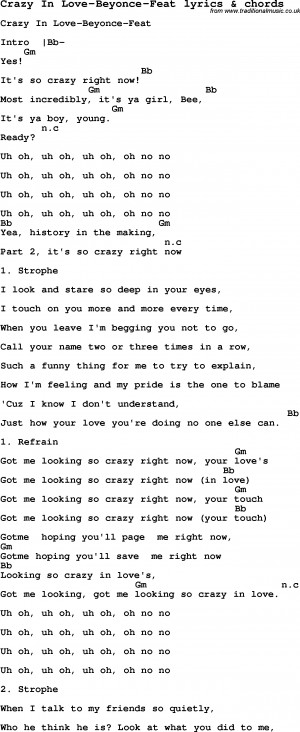 love song lyrics for crazy in love beyonce feat with chords www ...