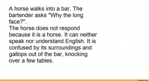 horse walks into a bar. The bartender asks 