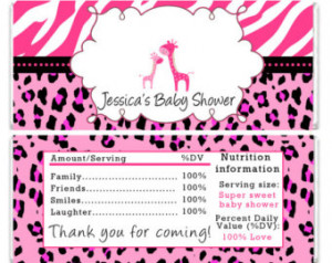 Baby Shower Candy Bar Wrappers Sayings Pink giraffe baby shower candy
