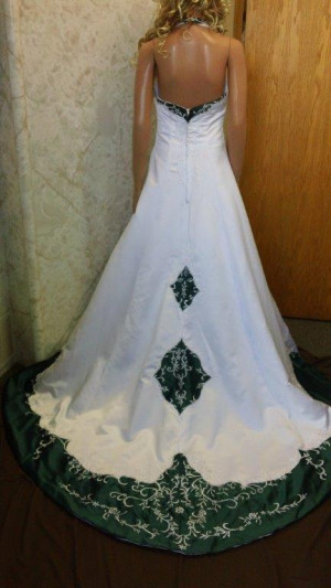 Emerald Green and White Wedding Dress