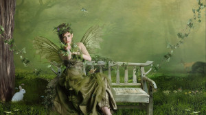 Papillon vert ailes fille Fonds d'écran - 1366x768