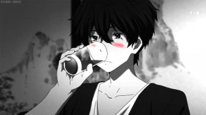 cute drinking anime boy blush anime gif hyouka oreki houtarou