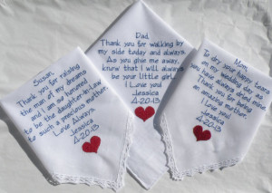 Mother Father Embroidered Wedding Hankerchiefs gift poem heart gift ...