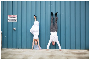 fun wedding photography, crossfit couple, handstands