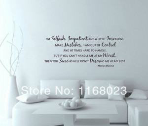 MARILYN MONROE I'm Selfish Impatient Insecure Quote Vinyl Wall Decal ...