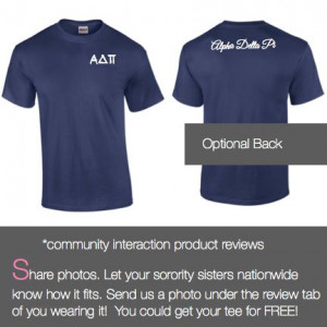 14.98 Alpha Delta Pi T-shirt Style I features Greek letters on front ...