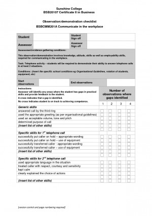 Ii In Business Observation Demonstration Checklist Bsbcmm201 picture