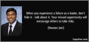 When you experience a failure as a leader, don't hide it - talk about ...