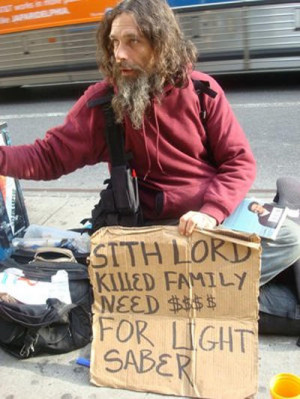 funny homeless sign sith lord