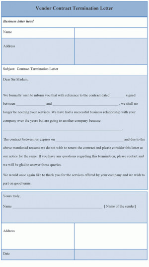 vendor contract termination letter template